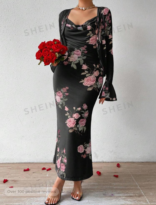 SHEIN Prive elegent drapped neck spaghatei strap dress