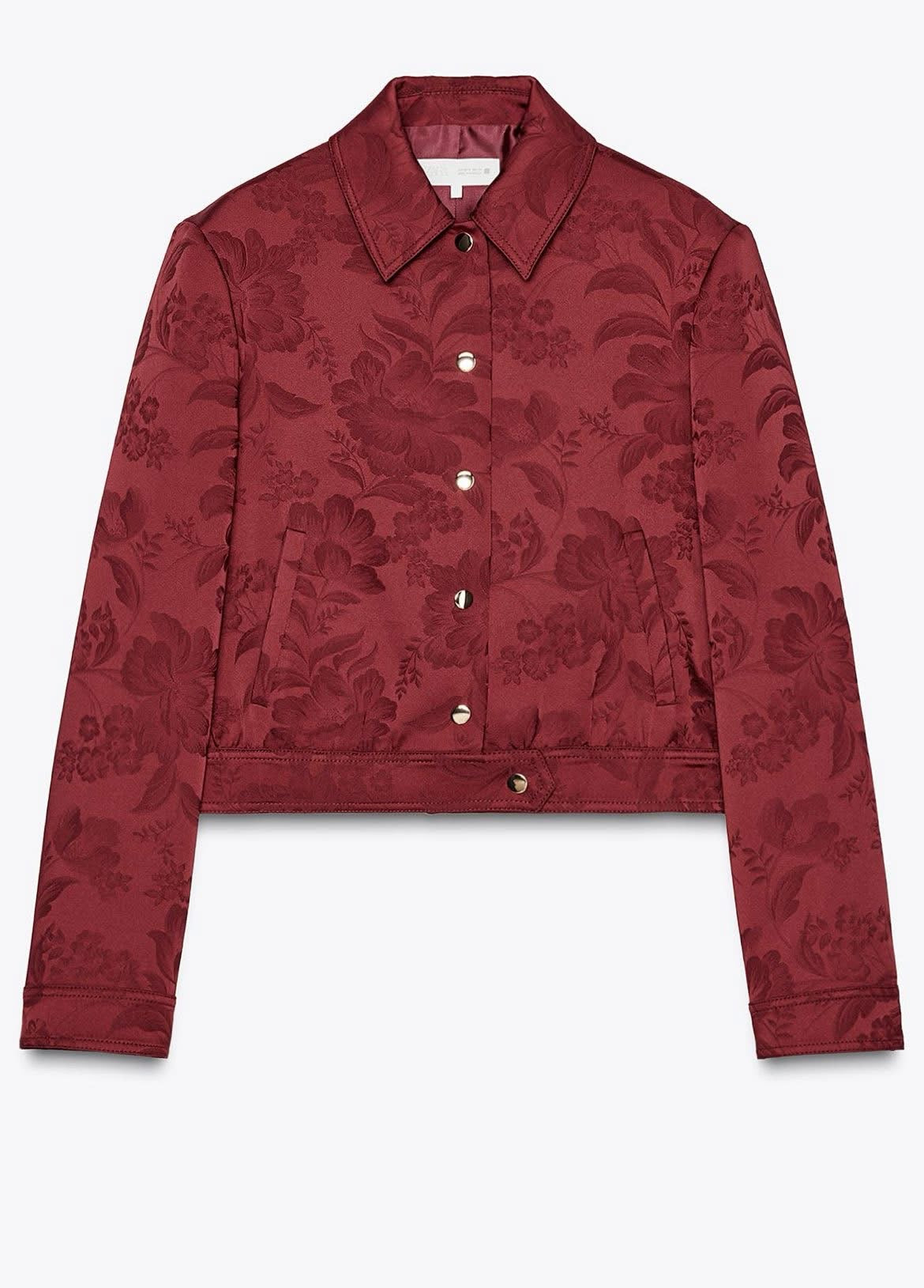 ZARA Jacquard Bomber Jacket-Burgundy