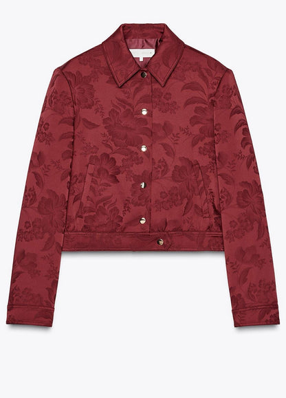 ZARA Jacquard Bomber Jacket-Burgundy