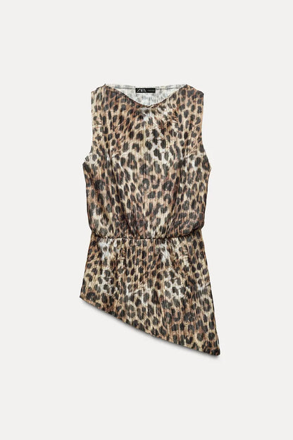 ZARA Asymmetric Pleated Top - Leopard