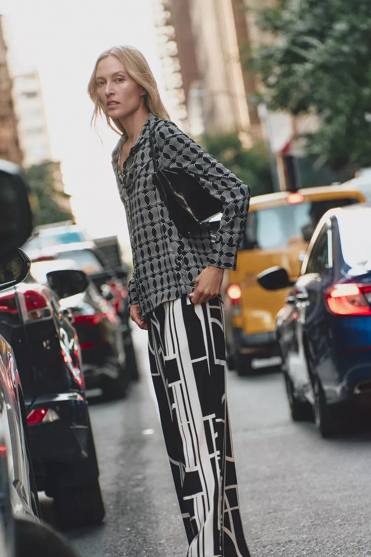 ZARA Geometric Print Shirt - Back / Ecru