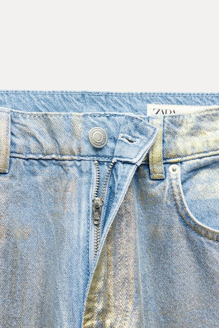 ZARA ZW Collection Relaxed Fit Mid Rise Foil Jeans -Gold
