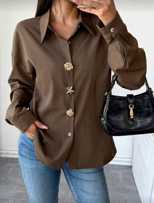 Shein Long Sleeve Button Front Collar Shirt