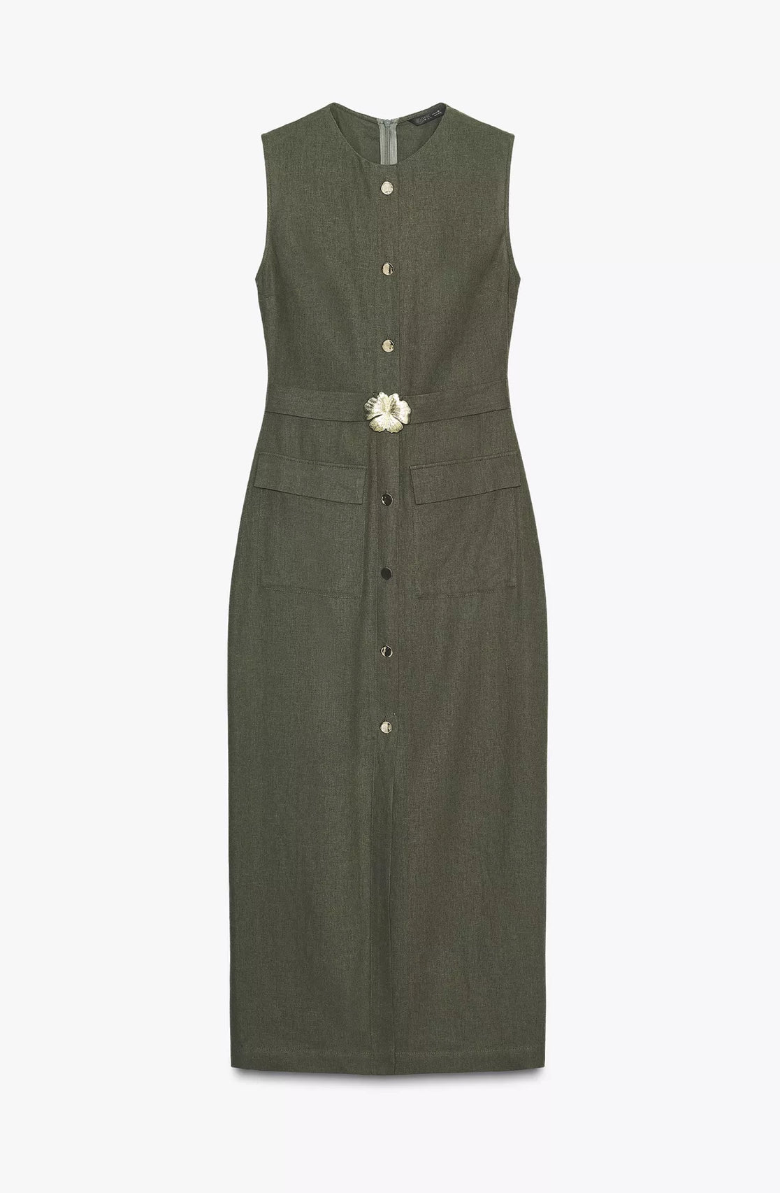 Zara Linen Blend Midi Dress With Belt