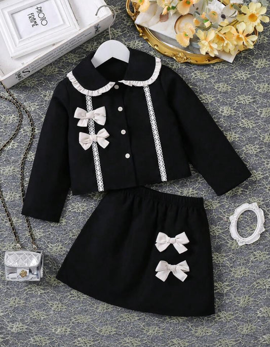 SHEIN Young Girls elegent Black And White Collared Top