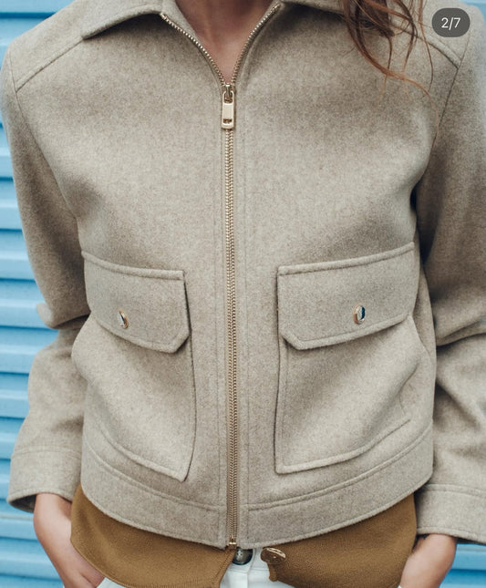 ZARA Soft Zip Up Jacket-Camel