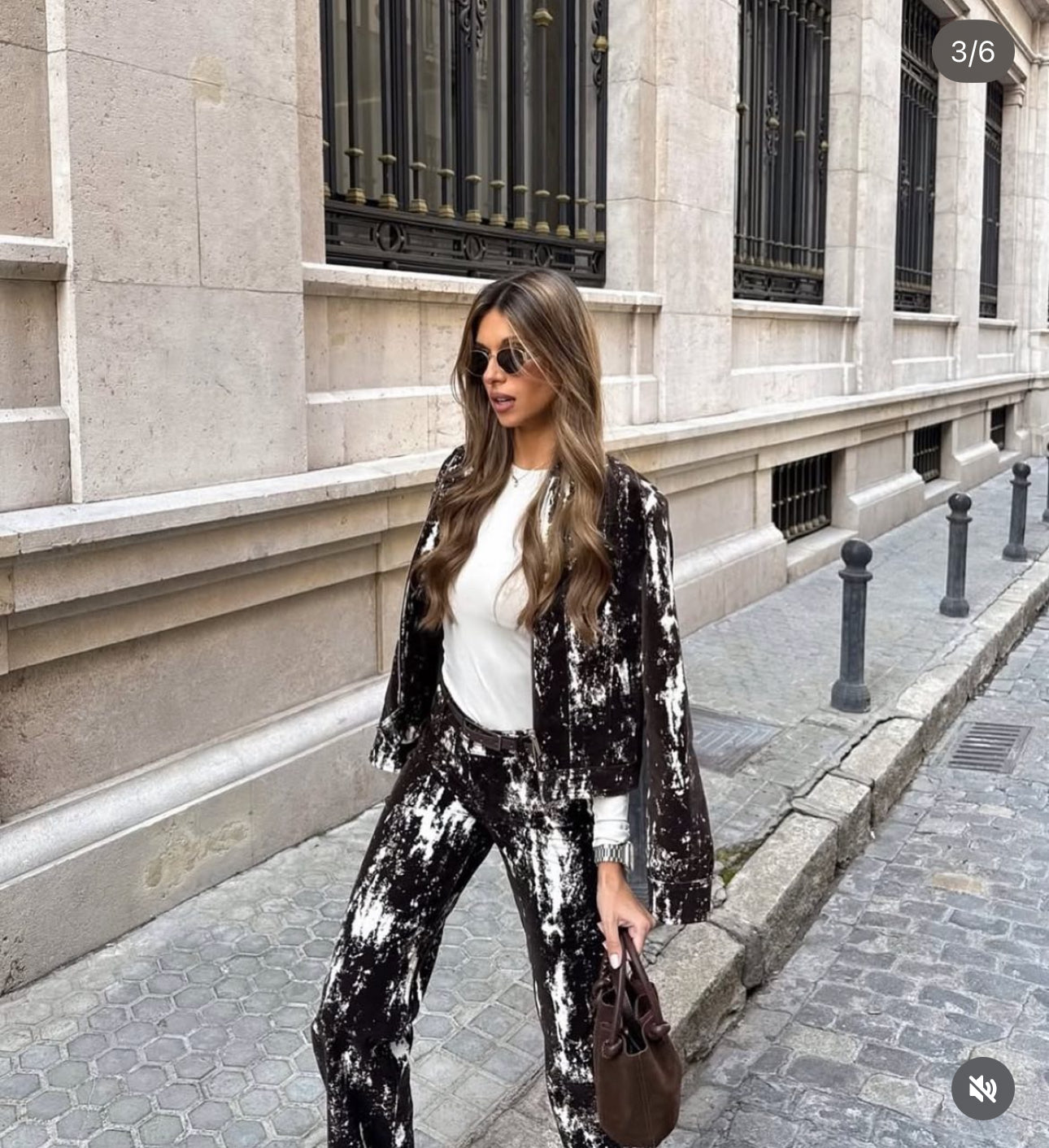 ZARA Animal Print Flocked Jacket-Brown/White