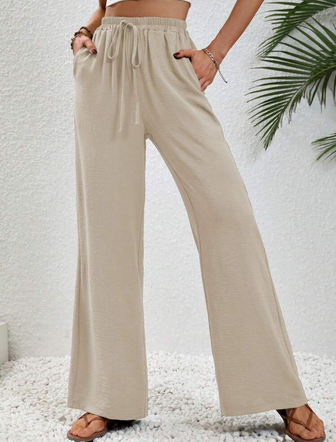 Shein Lune Drawstring Waist Slant Pocket Wide Leg Pants