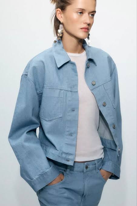 ZARA ZW Collection Pocket Jacket-Light Blue
