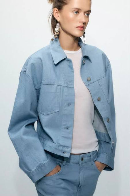 ZARA ZW Collection Pocket Jacket-Light Blue