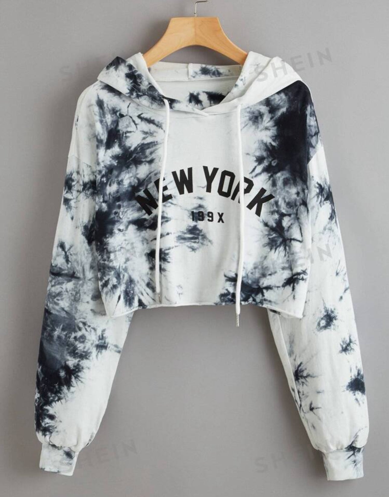 SHEIN Ez Wear NewYork Graphic Tye Dye Croooed Hoddie