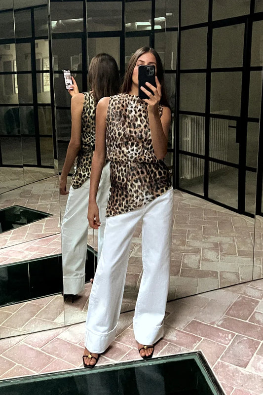 ZARA Asymmetric Pleated Top - Leopard