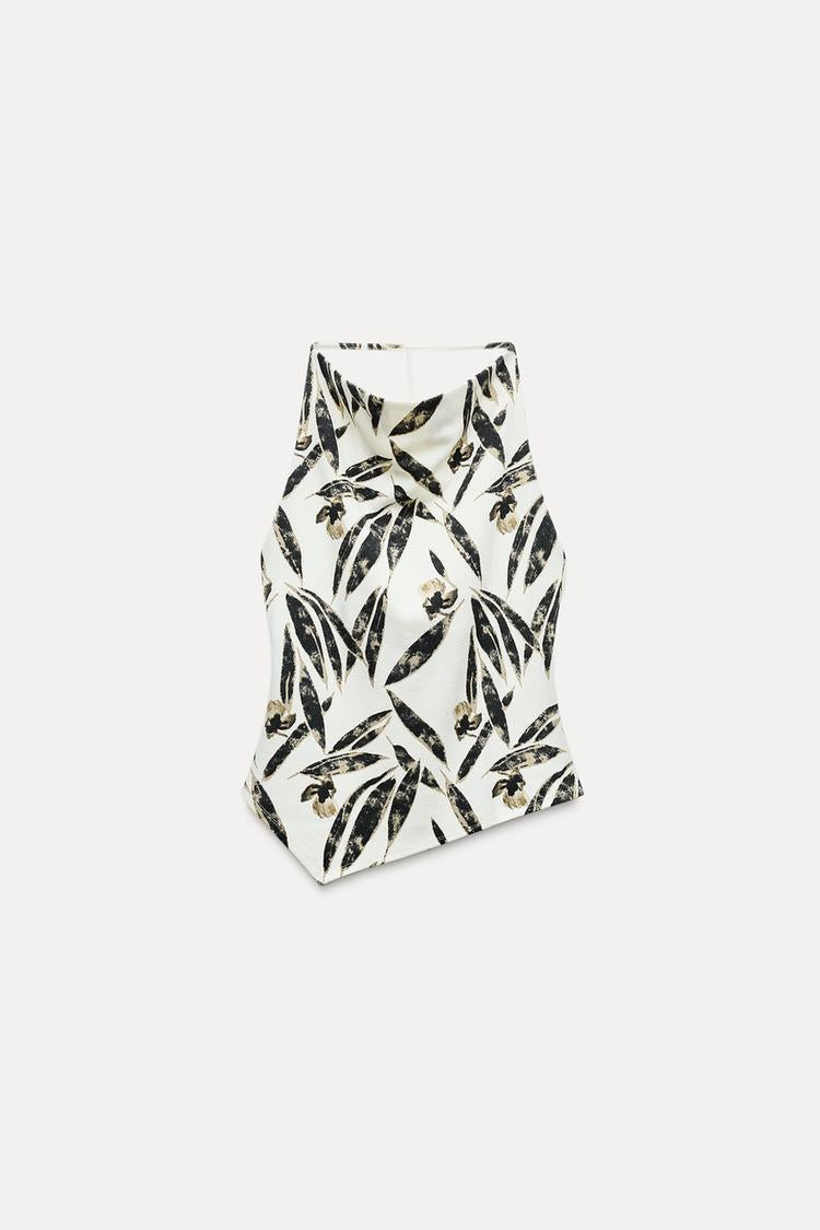 ZARA Printed Pique Halter Top -Printed