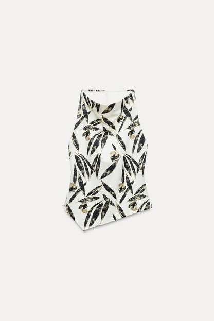 ZARA Printed Pique Halter Top -Printed