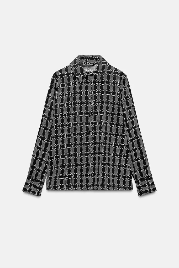 ZARA Geometric Print Shirt - Back / Ecru