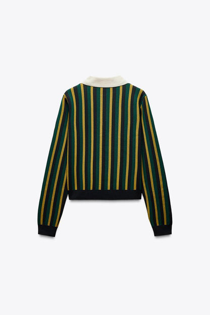 ZARA Striped Polo Knit Sweater-Multicolored