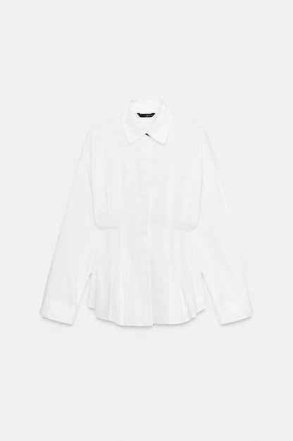 Zara Poplin Blouse Pleated Shirt- white
