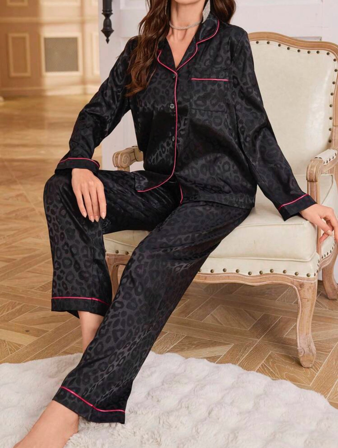 Shein Women Animal Print Jacquard Night Suits Set