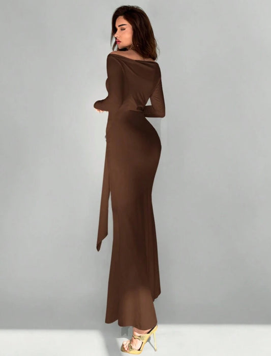 Shein Off Shoulder Metal Bow Décor Long Dress