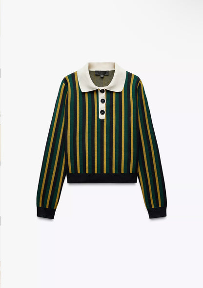 ZARA Striped Polo Knit Sweater-Multicolored