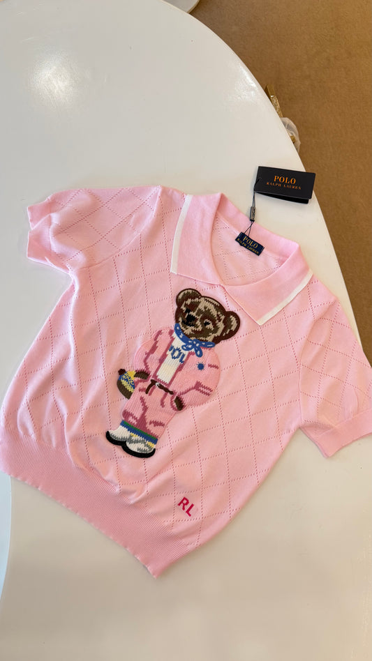 Ralph Knitted Bear Polo Pink