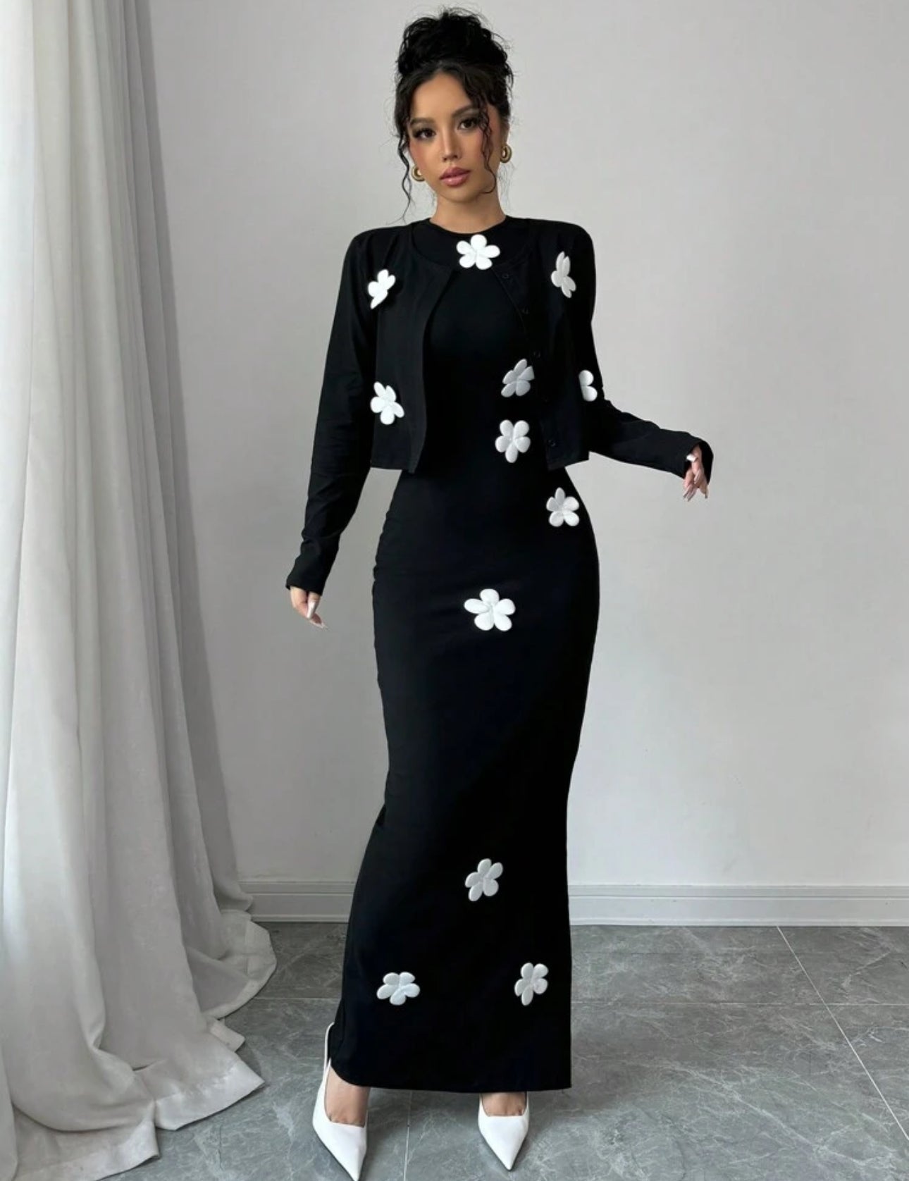 Shein Elenzga Women Solid Color Elegant Lady Style Jacket & Dress set