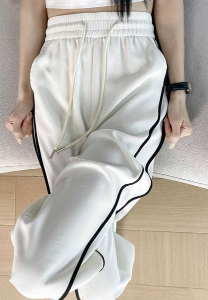 SHEIN Contrast Stripe Wide Leg Trousers white/black