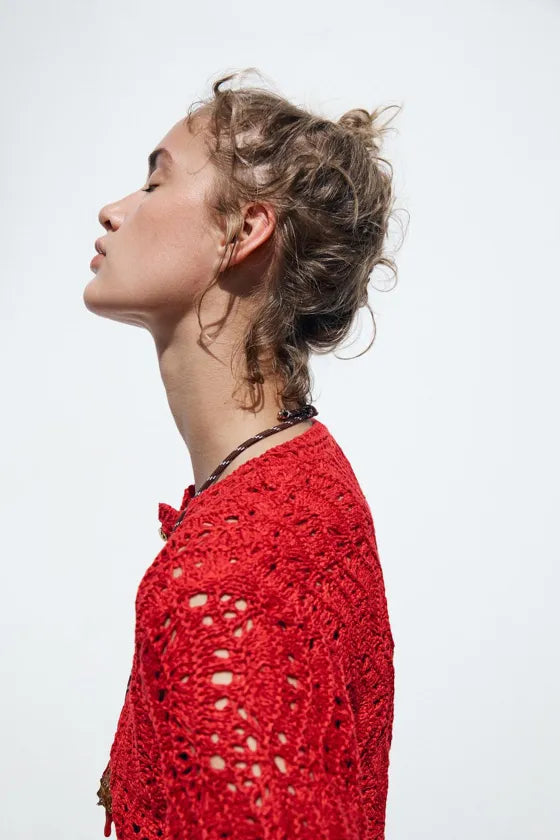 ZARA Open Knit cardigan-Red