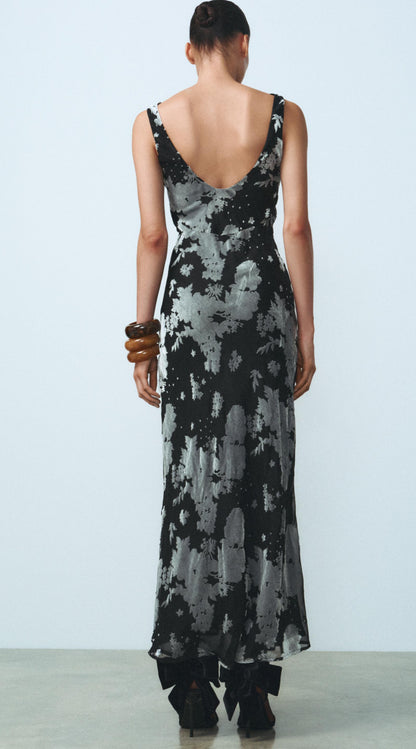 ZARA Long Velvet Dress - Blue / Black
