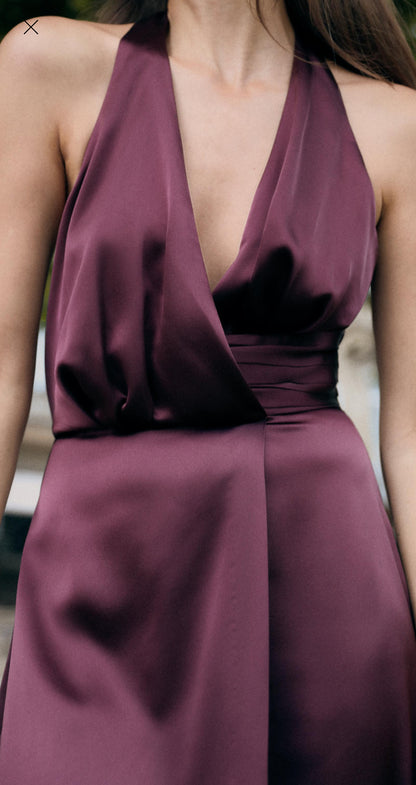 ZARA Halter Gathered Jumpsuit - Aubergine
