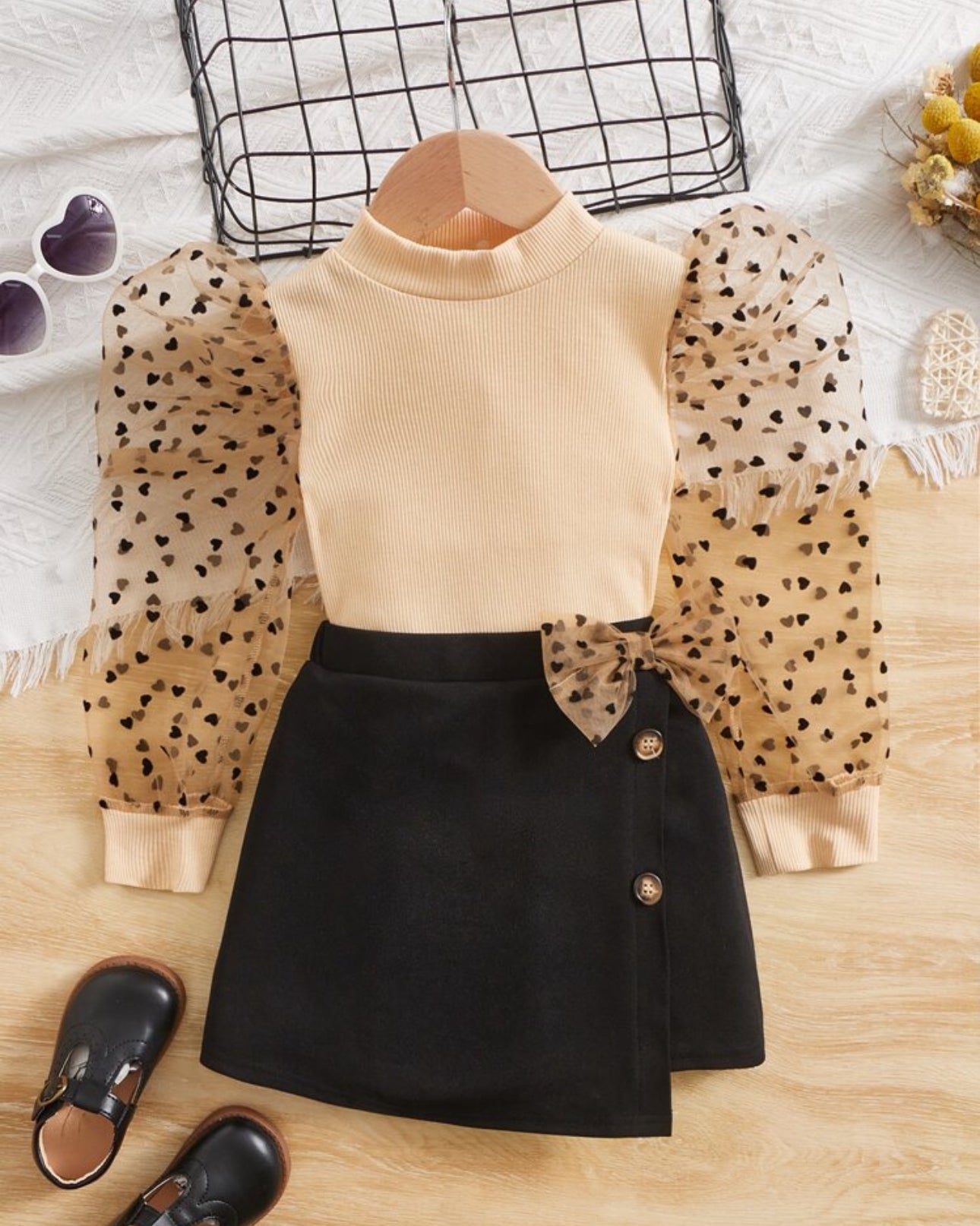 SHEIN Young Girls Contrast Doby Mesh Puff Sleeve Top Multicolor