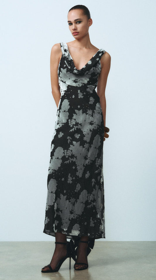 ZARA Long Velvet Dress - Blue / Black