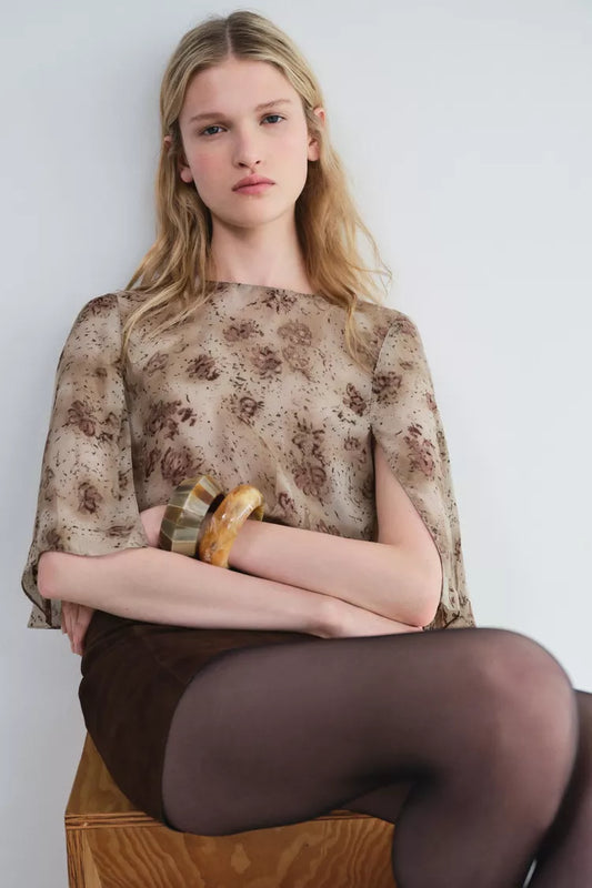 ZARA ZW Collection Flowing Cape Blouse -Brown