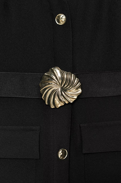 Zara Belted Crepe Midi Dress Black