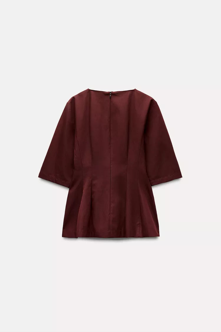 ZARA ZW Collection Peplum Top - Burgundy