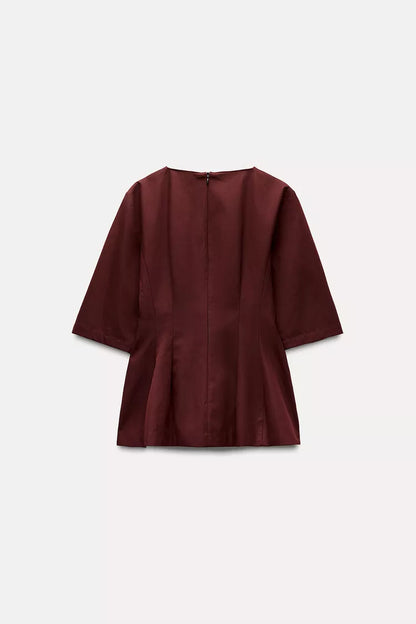 ZARA ZW Collection Peplum Top - Burgundy