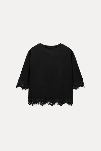 ZARA Lace Cotton T Shirt -Black