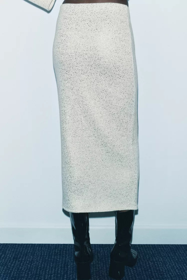 ZARA Rustic Skirt With Metalic Thread -Golden