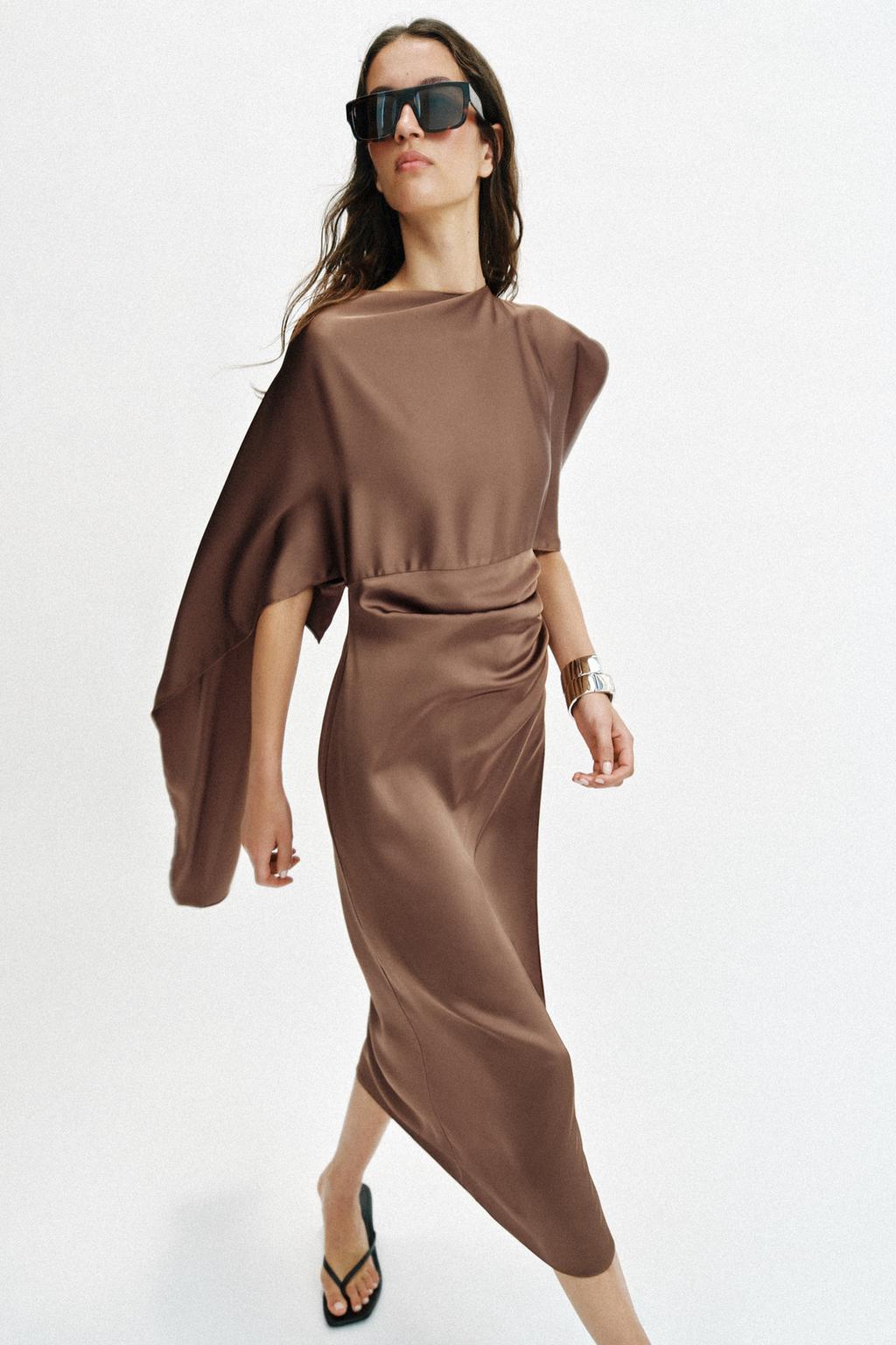 Zara Satin Cape Midi Dress