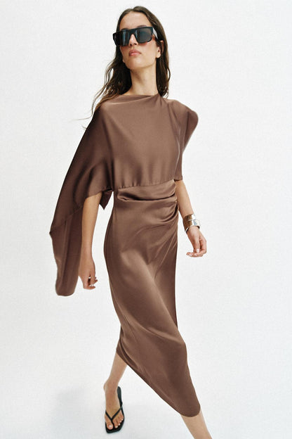 Zara Satin Cape Midi Dress