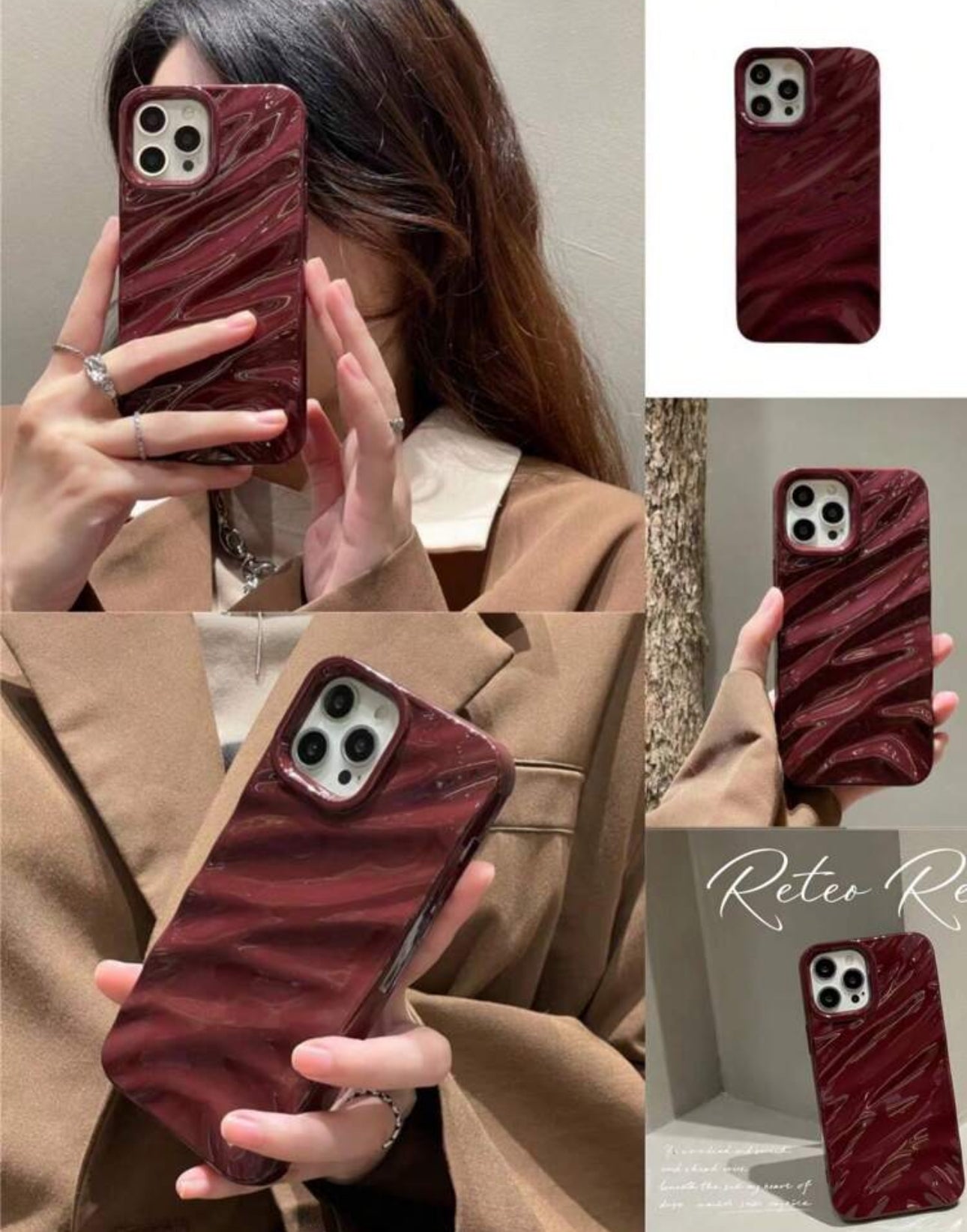 SHEIN Burgundy Wavy pattern Glossy Phone cover