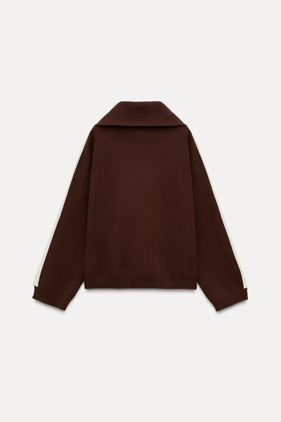 ZARA Side Stripe Knit SweatShirt-Chocolate