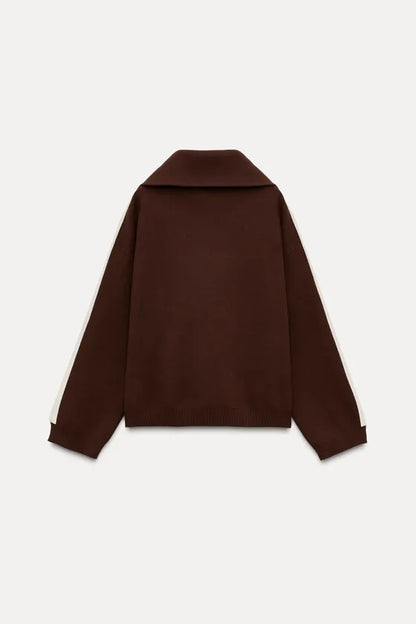 ZARA Side Stripe Knit SweatShirt-Chocolate