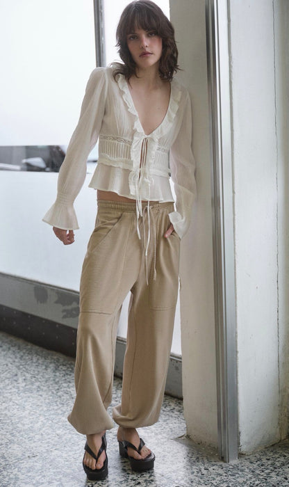 Zara Guaze Shirt With Ruffles