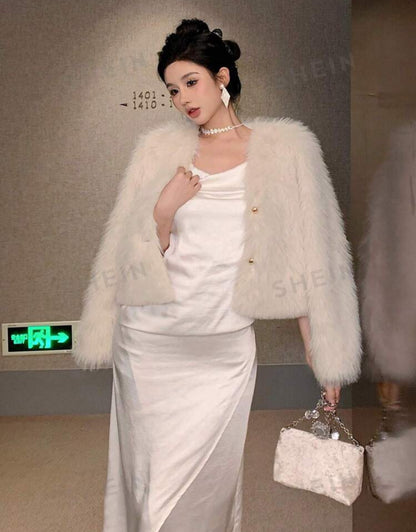 SHEIN Dazy Women Solid Long Sleeve Fleece Shir Elegent Jacket