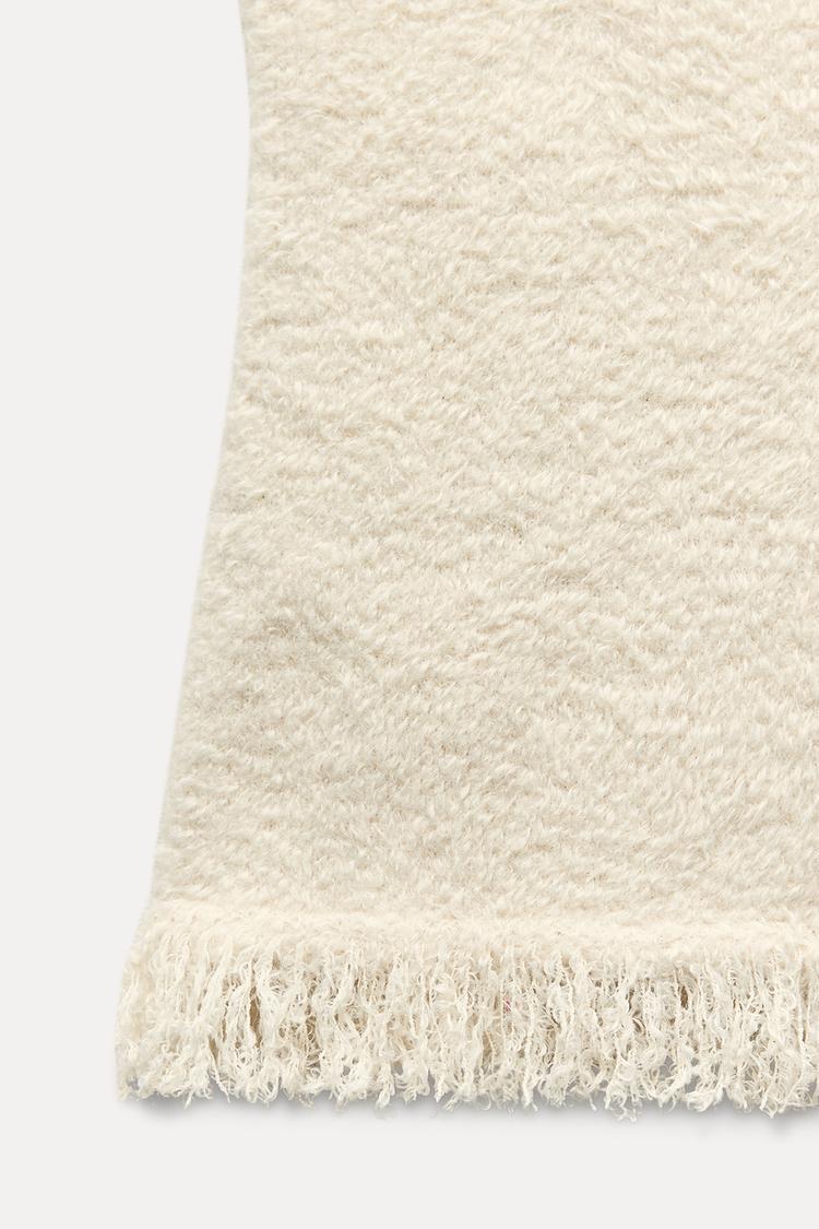 ZARA Fringed knit top-Ecru