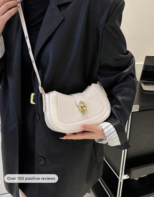 SHEIN Vintage Cresent Bags For Women Oil leather White