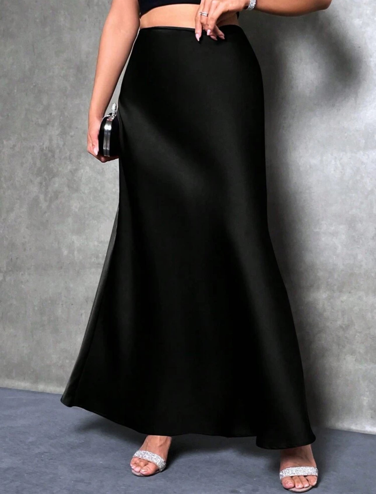 Shein Glamine High Waist Solid Maxi Satin Skirt
