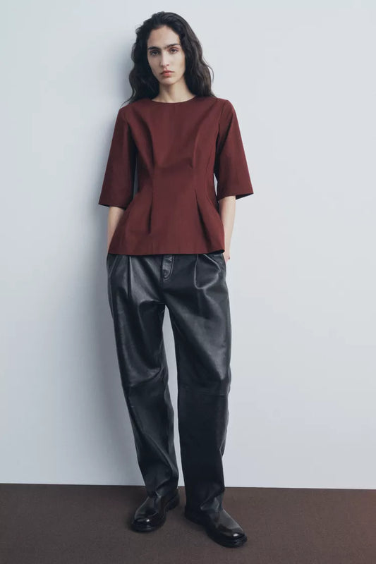 ZARA ZW Collection Peplum Top - Burgundy