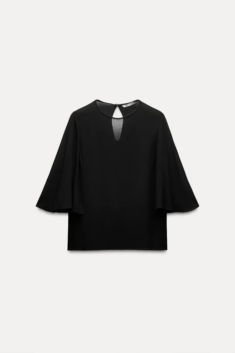 ZARA ZW Collection Flowing Cape Blouse -Black